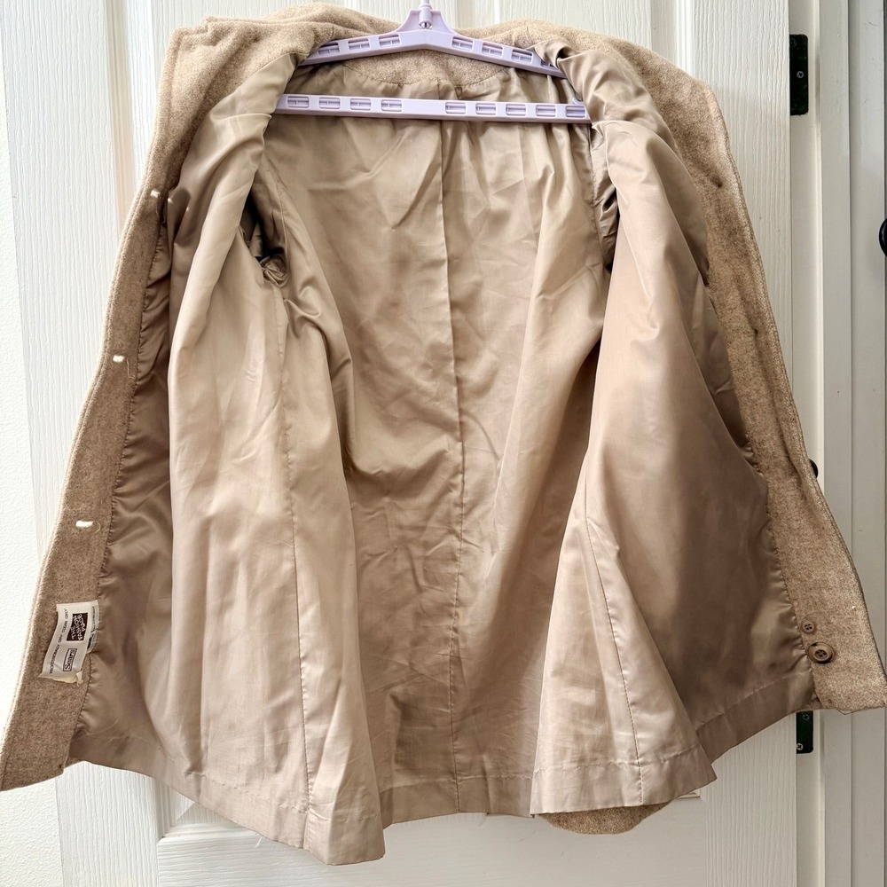 VTG Sears The Fashion Place Women's M Tan Tweed Wool Blend Button Front Coat 70s - Picture 4 of 12